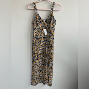 Heartloom Razi Buttercup Floral Asymmetrical Button Front V-Neck Midi Dress